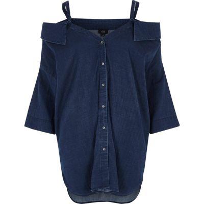 River Island Womens Denim Cold Shoulder Shirt