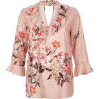 River Island Womens Floral Print Choker Frill Top