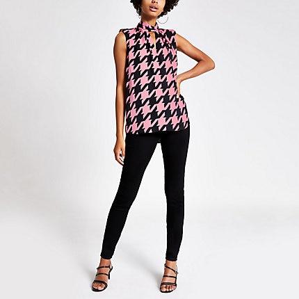 River Island Womens Dogtooth Check High Neck Top