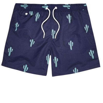 River Island Mens Cactus Print Swim Trunks