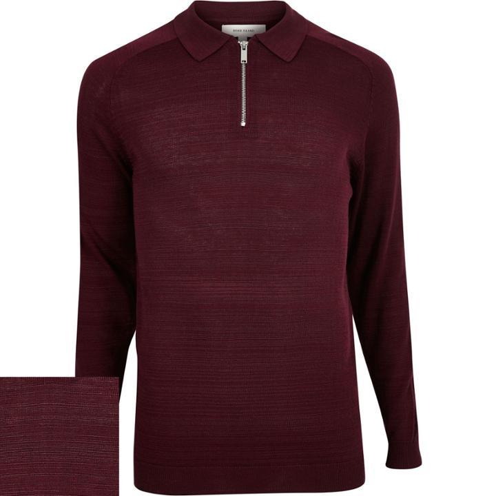 River Island Mensdark Zip-up Polo Jumper