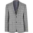 River Island Mens Check Linen-blend Slim Suit Jacket