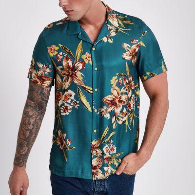 River Island Mens Short Sleeve Floral Print Shirt