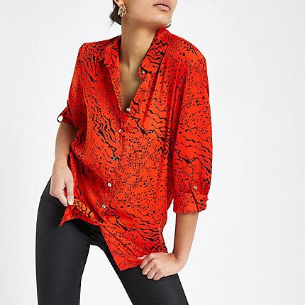 River Island Womens Printed Rolled Sleeve Shirt