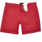 River Island Mensred Slim Fit Turn Up Shorts
