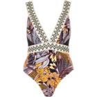 River Island Womens Petite Floral Plunge Swimsuit