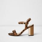 River Island Womens Leopard Block Heel Barely There Sandals
