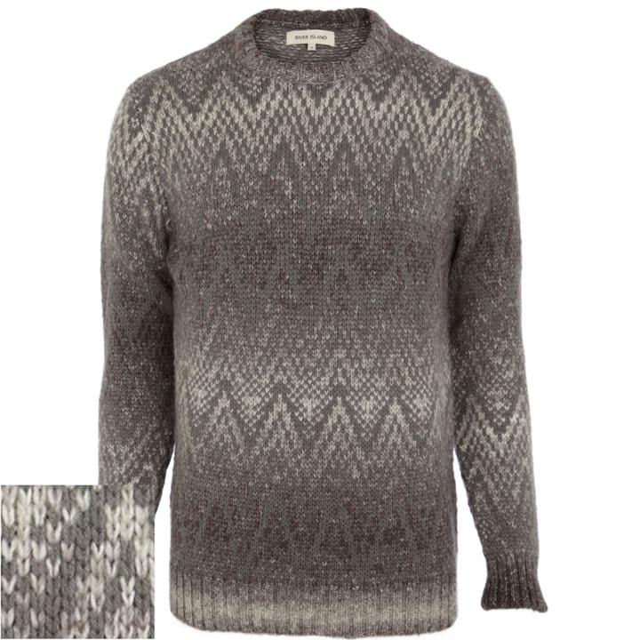 River Island Mensgrey Geometric Ombre Sweater