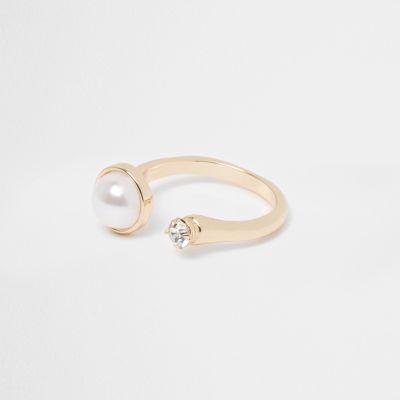 River Island Womens Gold Tone Pearl And Rhinestone Open Ring