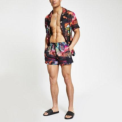 River Island Mens Vegas Print Swim Trunks