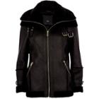 River Island Womens Petite Faux Leather Aviator Jacket