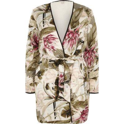 River Island Womens Tropical Print Borg Lined Tie Robe