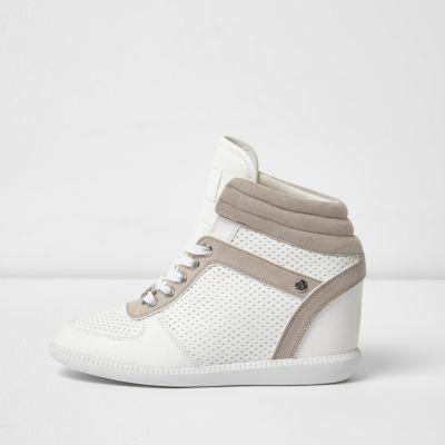 River Island Womens White Wedged Hi Top Trainers