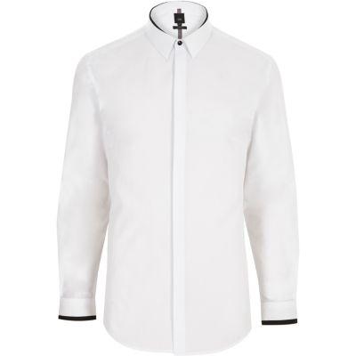 River Island Mens White Mono Long Sleeve Slim Fit Shirt