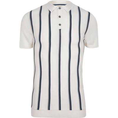 River Island Mens Stripe Muscle Fit Knitted Polo Shirt