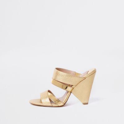 River Island Womens Gold Open Toe Cone Heel Mule