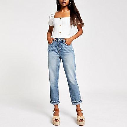 River Island Womens Petite Mom High Rise Jeans