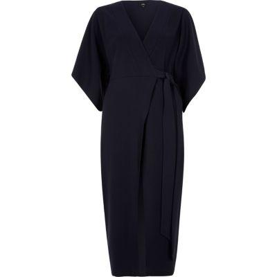 River Island Womens Wrap Front Kimono Sleeve Midi Dress