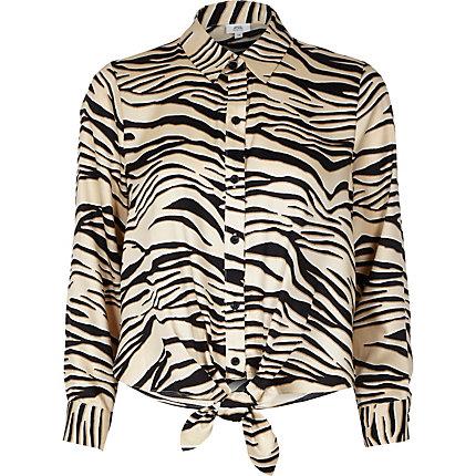 River Island Womens Petite Zebra Print Tie Front Shirt