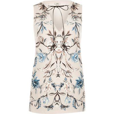 River Island Womens Floral Print Tie Neck Tank Top
