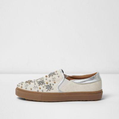 River Island Womens Textured Rhinestone Plimsolls