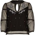 River Island Womens Mesh Embroidered Long Sleeve Top