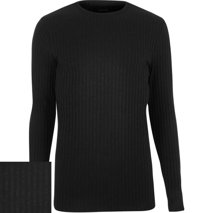 River Island Mensblack Chunky Ribbed Crew Neck Top