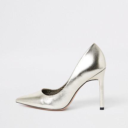 River Island Womens Gold Pointed Toe Court Shoes