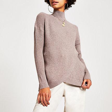 River Island Womens Wrap Front Rib Knitted Jumper