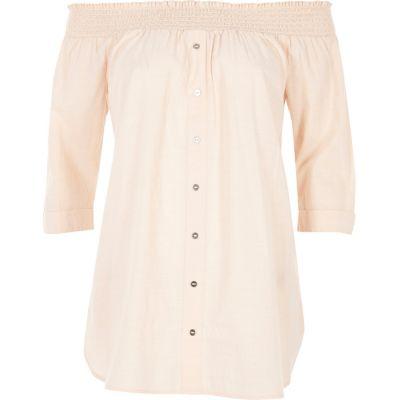 River Island Womens Chambray Bardot Button Front Top