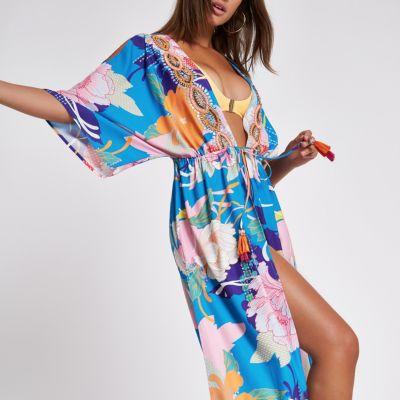 River Island Womens Print Embellished Maxi Beach Kaftan