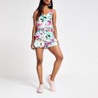 River Island Womens Petite White Printed Tiered Playsuit