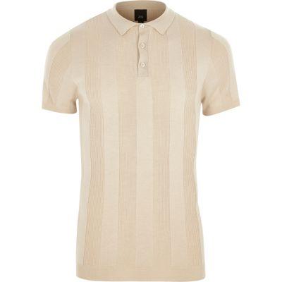 River Island Mens Rib Muscle Fit Short Sleeve Polo Shirt