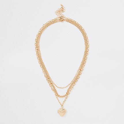 River Island Womens Gold Tone Heart Pendant Necklace Multipack