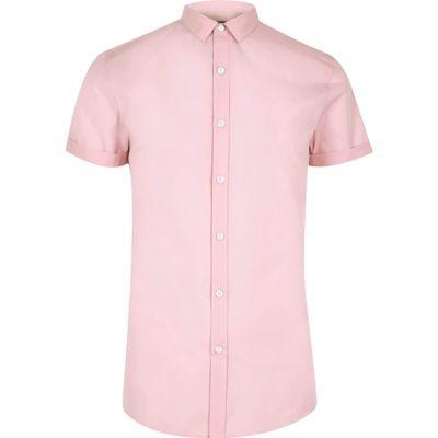 River Island Menspink Micro Collar Short Sleeve Shirt