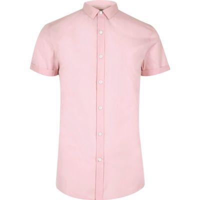 River Island Menspink Micro Collar Short Sleeve Shirt