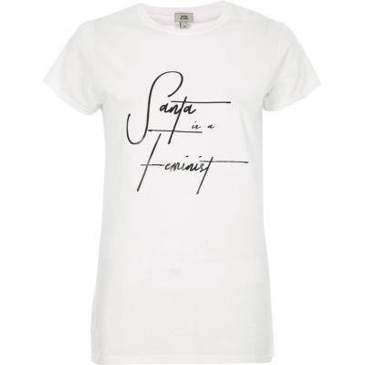 River Island Womens White 'santa Is A Feminist' Christmas T-shirt