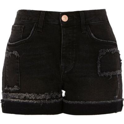 River Island Womens Washed Frayed Patch Boyfriend Shorts