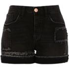 River Island Womens Washed Frayed Patch Boyfriend Shorts