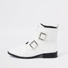 River Island Womens White Buckle Wide Fit Biker Boots