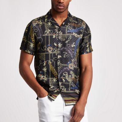 River Island Mens Gold Print Short Sleeve Shirt