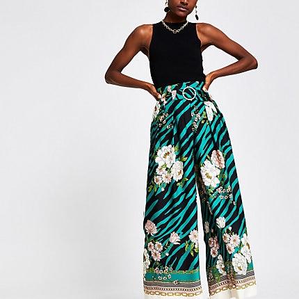 River Island Womens Printed Wide Leg Pants
