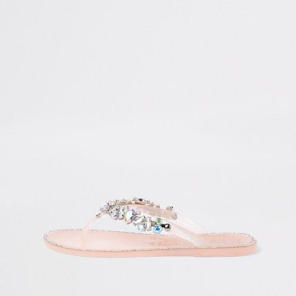 River Island Womens Gem Embellished Jelly Flip Flops