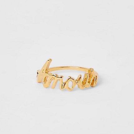 River Island Womens Gold Color 'amour' Ring