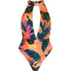 River Island Womens Tropical Choker Plunge Swimsuit