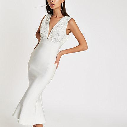 River Island Womens Forever Unique White Bodycon Midi Dress