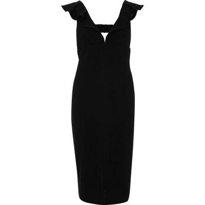 River Island Womens Frill Shoulder Plunge Bodycon Dress