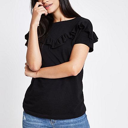 River Island Womens Short Sleeve Frill T-shirt