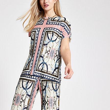 River Island Womens Print Plisse Top