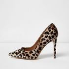 River Island Womens Leopard Print Wide Fit Velvet Court Shoes